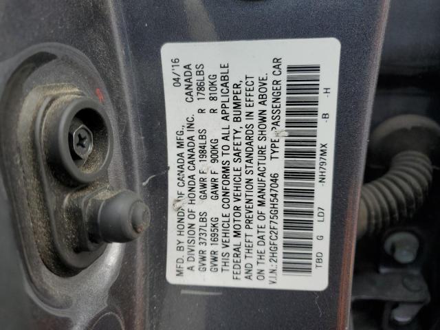 2HGFC2F75GH547046 - 2016 HONDA CIVIC EX GRAY photo 12