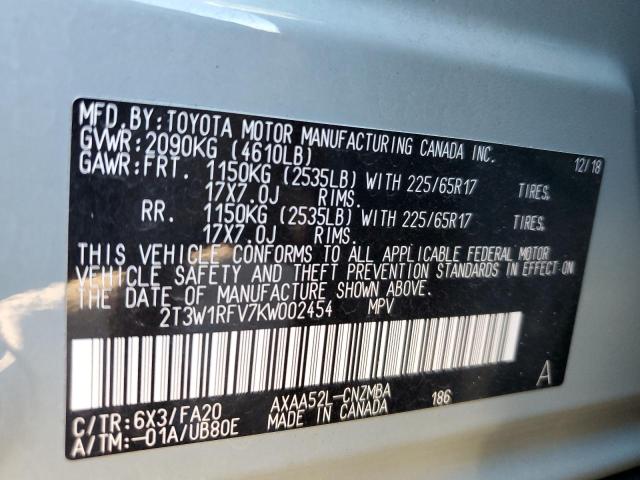 2T3W1RFV7KW002454 - 2019 TOYOTA RAV4 XLE GRAY photo 13