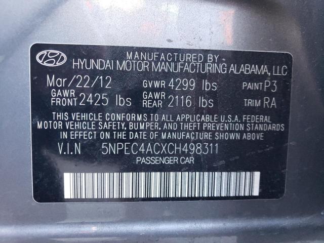 5NPEC4ACXCH498311 - 2012 HYUNDAI SONATA SE GRAY photo 12