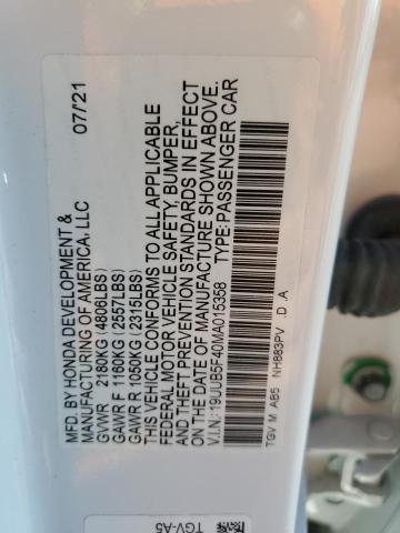 19UUB5F40MA015358 - 2021 ACURA TLX TECHNOLOGY WHITE photo 12