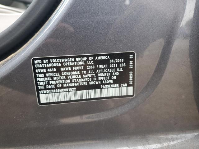 1VWDT7A39HC001522 - 2017 VOLKSWAGEN PASSAT R-LINE Grafit foto 12