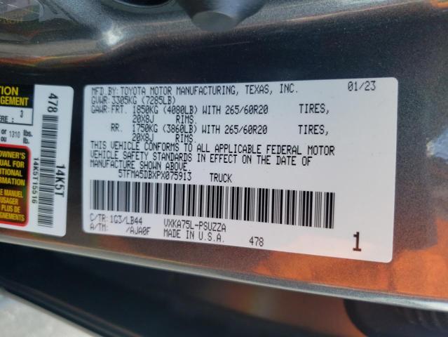 5TFMA5DBXPX075913 - 2023 TOYOTA TUNDRA CREWMAX PLATINUM 灰色 照片 12