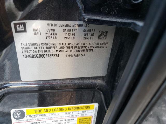 1G4GB5GR6CF185274 - 2012 BUICK LACROSSE CONVENIENCE BLACK photo 12