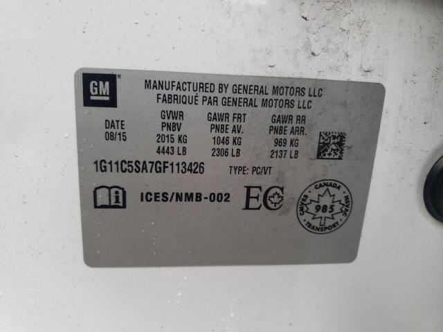 1G11C5SA7GF113426 - 2016 CHEVROLET MALIBU LIM LT 白色 照片 12