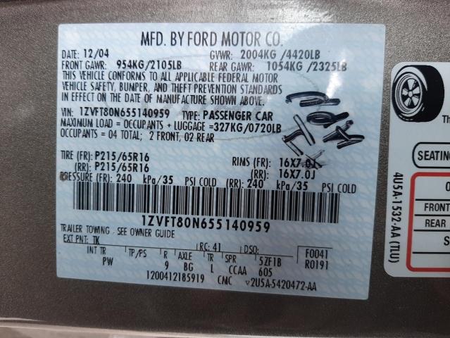 1ZVFT80N655140959 - 2005 FORD MUSTANG GRAY photo 13