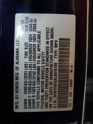 5FNYF8H5XLB018186 - 2020 HONDA PASSPORT EXL BLUE photo 13