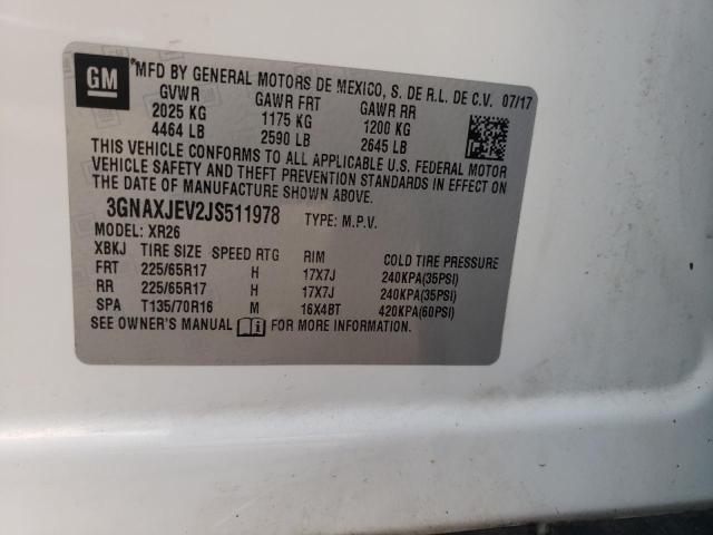 3GNAXJEV2JS511978 - 2018 CHEVROLET EQUINOX LT WHITE photo 13