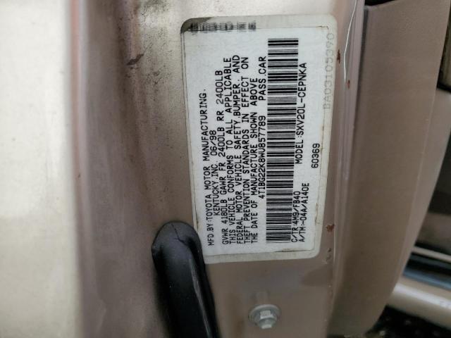 4T1BG22K8WU857789 - 1998 TOYOTA CAMRY CE BEIGE photo 12