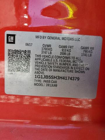 1G1JB5SH3H4174379 - 2017 CHEVROLET SONIC LS RED photo 12