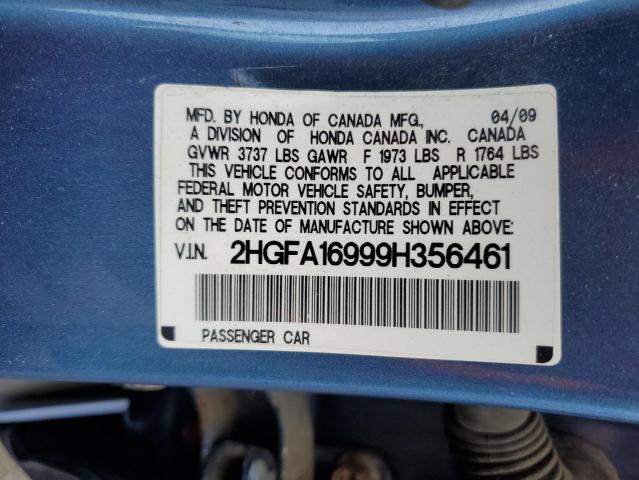 2HGFA16999H356461 - 2009 HONDA CIVIC EXL ლურჯი ფოტო 13