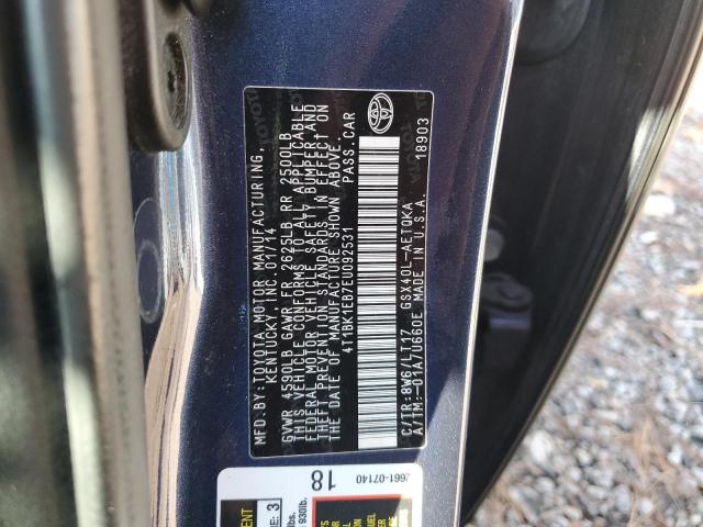 4T1BK1EB7EU092531 - 2014 TOYOTA AVALON BASE 蓝色 照片 12