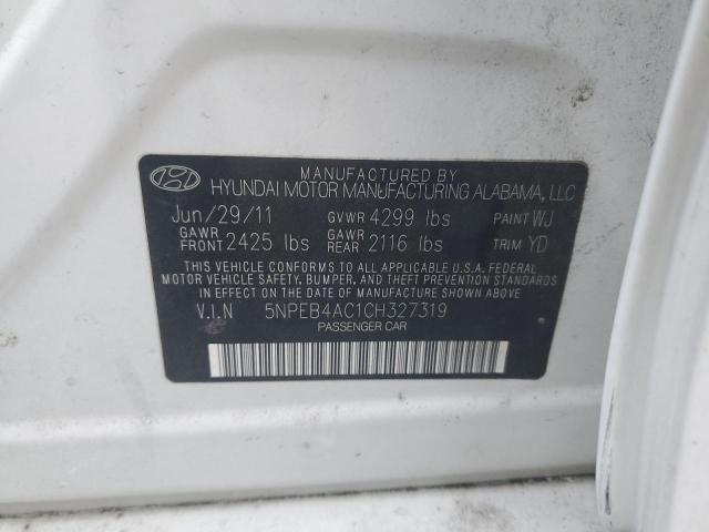 5NPEB4AC1CH327319 - 2012 HYUNDAI SONATA GLS WHITE photo 12