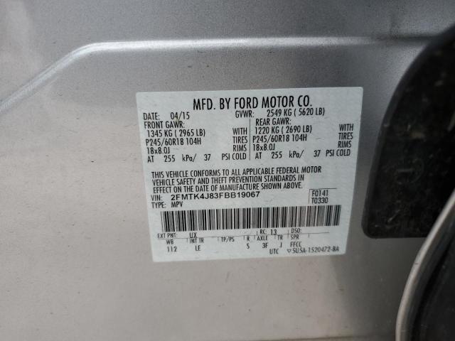 2FMTK4J83FBB19067 - 2015 FORD EDGE SEL SILVER photo 13