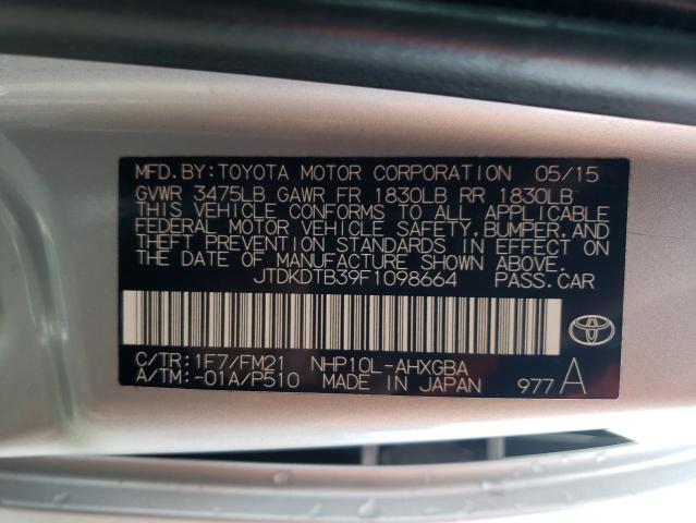 JTDKDTB39F1098664 - 2015 TOYOTA PRIUS C SILVER photo 12