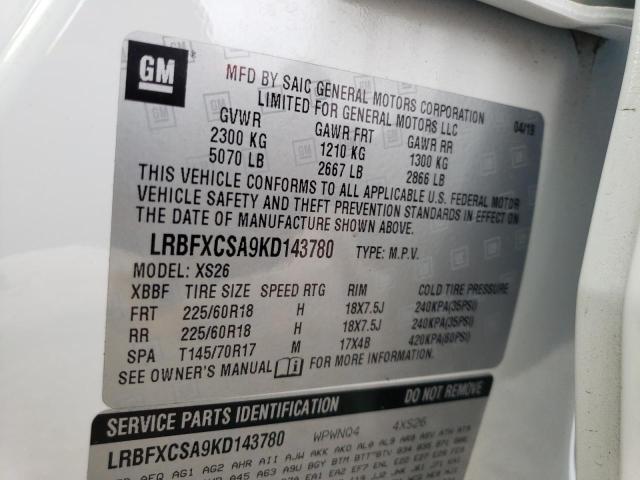 LRBFXCSA9KD143780 - 2019 BUICK ENVISION ESSENCE أبيض صورة 13