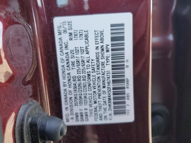 2HKRM4H50FH674731 - 2015 HONDA CR-V LX EX MAROON photo 13