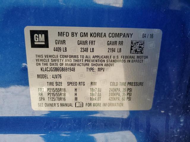 KL4CJGSB6GB691948 - 2016 BUICK ENCORE BLUE photo 12