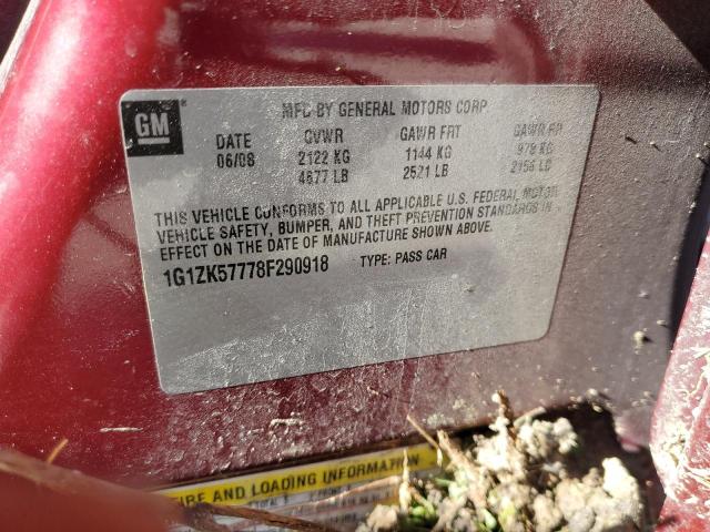 1G1ZK57778F290918 - 2008 CHEVROLET MALIBU LTZ Бордовый фото 12