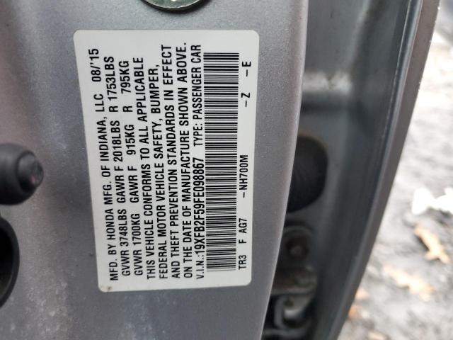 19XFB2F59FE098867 - 2015 HONDA CIVIC LX SILVER photo 13