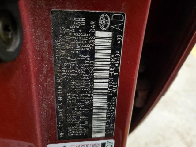 2T1BR32E35C455883 - 2005 TOYOTA COROLLA CE RED photo 12