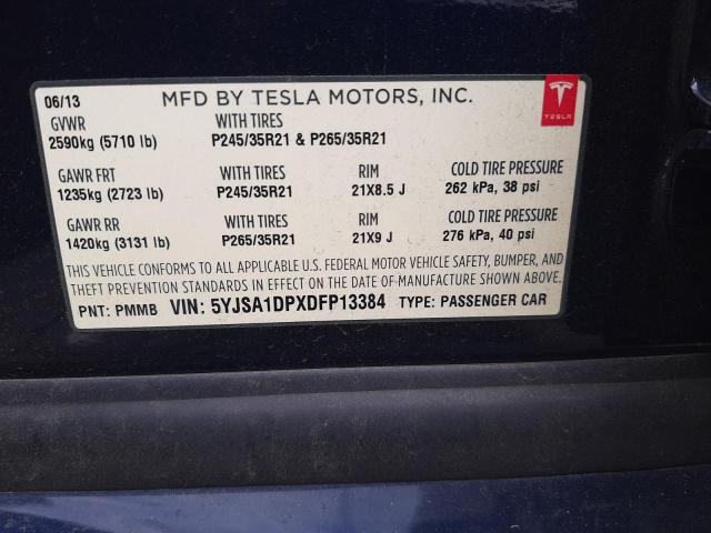 5YJSA1DPXDFP13384 - 2013 TESLA MODEL S Կապույտ լուսանկար 12