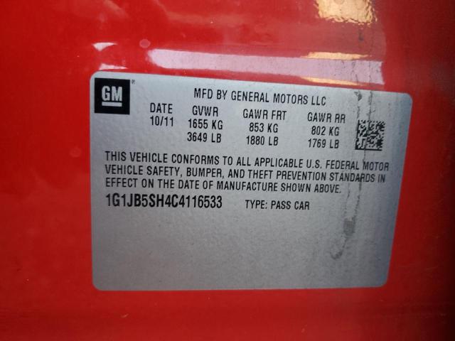 1G1JB5SH4C4116533 - 2012 CHEVROLET SONIC LS RED photo 12