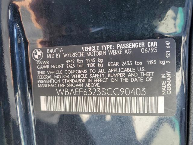 WBAEF6323SCC90403 - 1995 BMW 840 CI AUTOMATIC შავი ფოტო 12