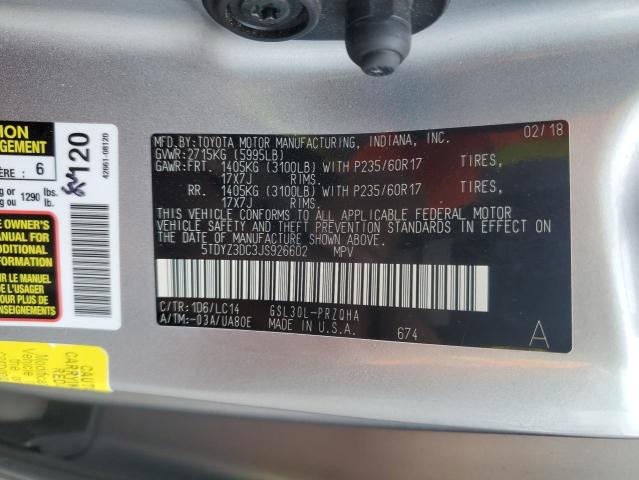 5TDYZ3DC3JS926602 - 2018 TOYOTA SIENNA XLE SILVER photo 13