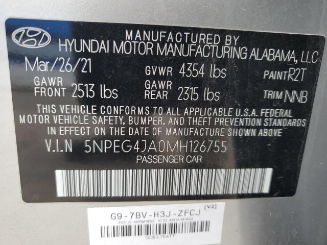 5NPEG4JA0MH126755 - 2021 HYUNDAI SONATA SE SILVER photo 12