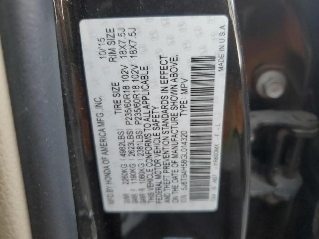 5J8TB4H58GL014320 - 2016 ACURA RDX TECHNOLOGY BLACK photo 12