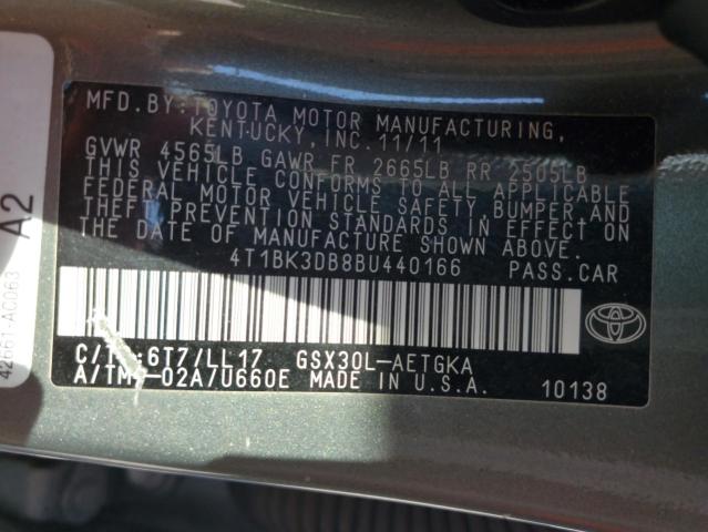 4T1BK3DB8BU440166 - 2011 TOYOTA AVALON BASE 灰色 照片 12