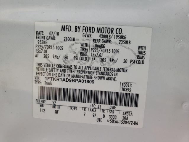 1FTKR1AD9BPA01809 - 2011 FORD RANGER WHITE photo 12