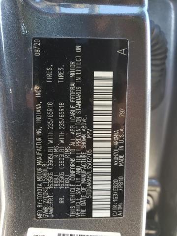 5TDGARAH7LS502705 - 2020 TOYOTA HIGHLANDER HYBRID XLE CHARCOAL photo 13