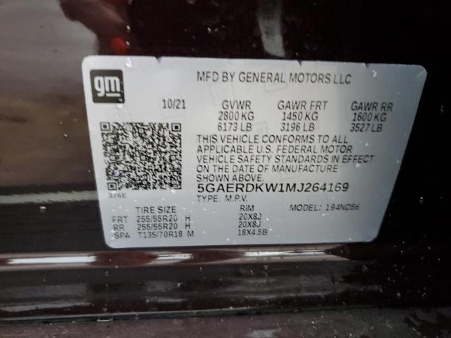 5GAERDKW1MJ264169 - 2021 BUICK ENCLAVE AVENIR მუქწითელი ფოტო 13