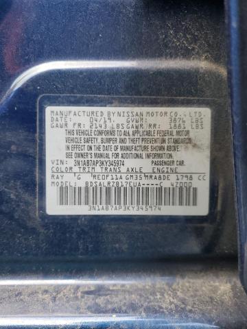 3N1AB7AP3KY345974 - 2019 NISSAN SENTRA S BLUE photo 12