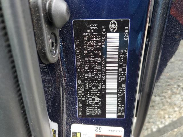 4T1G11AKXNU718457 - 2022 TOYOTA CAMRY SE BLUE photo 12