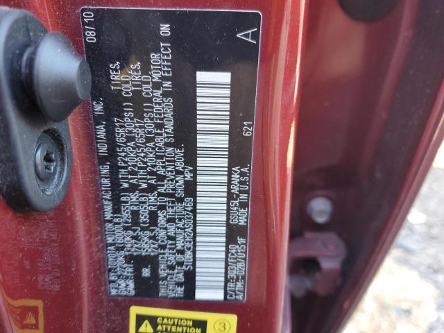 5TDBK3EH2AS037469 - 2010 TOYOTA HIGHLANDER RED photo 12