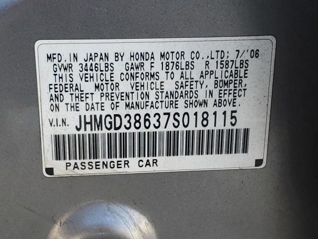 JHMGD38637S018115 - 2007 HONDA FIT S GRAY photo 12