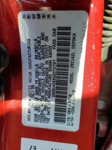 1NXBU40E89Z070797 - 2009 TOYOTA COROLLA BASE RED photo 12