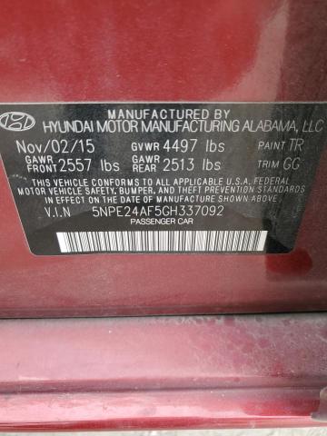 5NPE24AF5GH337092 - 2016 HYUNDAI SONATA SE RED photo 13