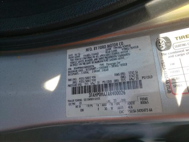 3FAHP0HA7AR400026 - 2010 FORD FUSION SE SILVER photo 12