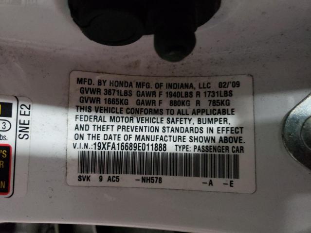 19XFA16689E011888 - 2009 HONDA CIVIC LX-S 白色 照片 12