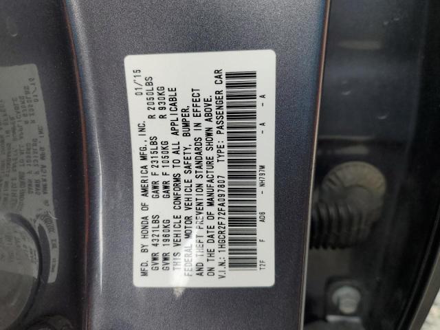 1HGCR2F72FA097807 - 2015 HONDA ACCORD EX BLACK photo 12