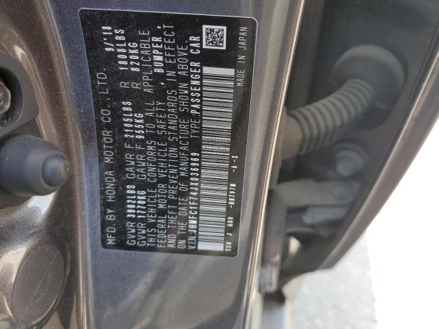 JHMFC1F74JX036969 - 2018 HONDA CIVIC EXL ნაცრისფერი ფოტო 12