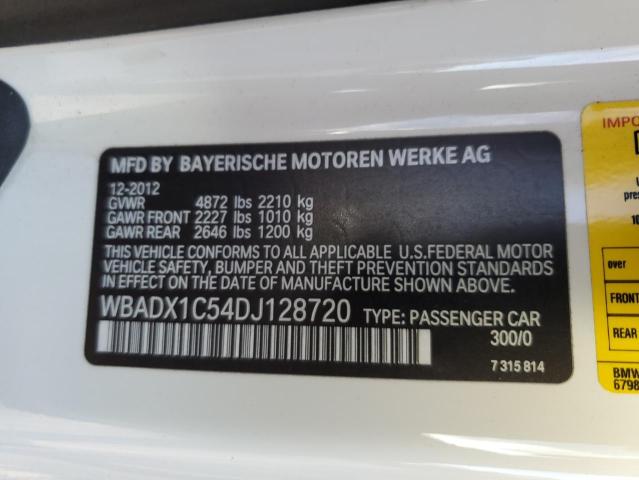 WBADX1C54DJ128720 - 2013 BMW 335 I SULEV WHITE photo 12