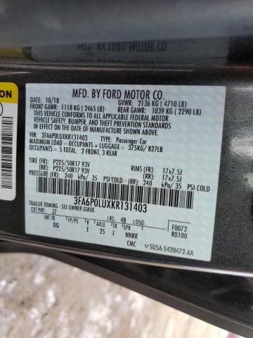 3FA6P0LUXKR131403 - 2019 FORD FUSION SE GRAY photo 13