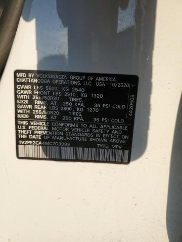 1V2PE2CA4MC203993 - 2021 VOLKSWAGEN ATLAS CROS SE Белый фото 13