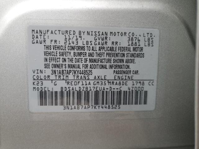 3N1AB7AP7KY448525 - 2019 NISSAN SENTRA S SILVER photo 12