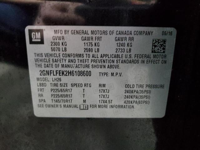 2GNFLFEK2H6108600 - 2017 CHEVROLET EQUINOX LT BLACK photo 13