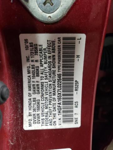 1HGFA165X7L022646 - 2007 HONDA CIVIC LX RED photo 13